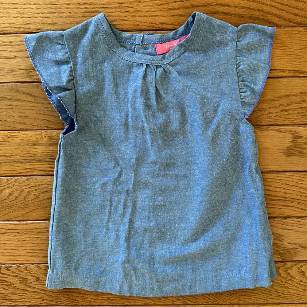 💞 ISAAC MIZRAHI baby Matching Set Blue shirt pink shorts girls 6-9 months euc